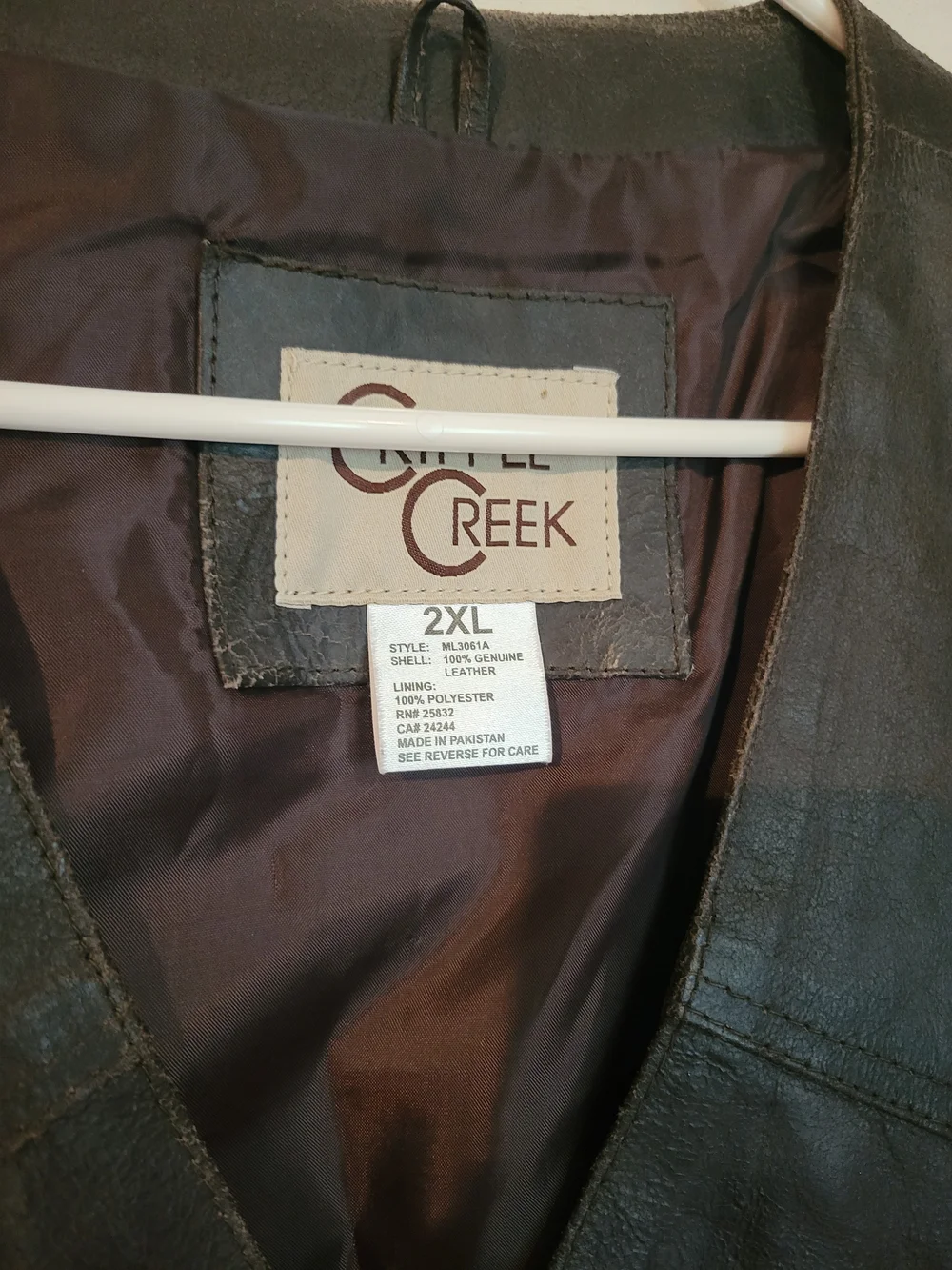 Cripple Creek Men's Brown Leather Button Vest 2XL
